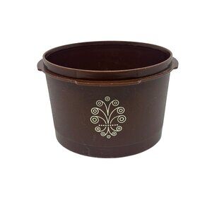 VTG Tupperware Choco Brown Servalier Canister Scroll Design No Lid 1297-12 USA